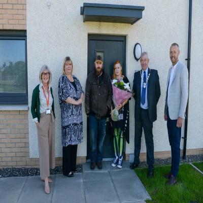 l-r Diana MacLean, Cllr Julie Dettbarn, Nathan Cairns, Lauren Cairns, Provost Iain Campbell, Cllr Martin Kilbride 400 x 400